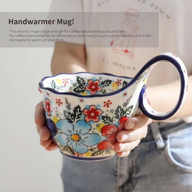 Detalle de ALMA 18oz Microwavable Soup Bowl with Loop Handle (Handpainted Ceramic)