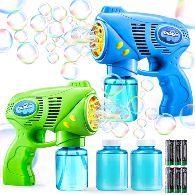 Detalle de JOYIN 2 Bubble Guns with 2 Bubble Refill Solution (260ml total) – bubble machine toy for toddlers 3+