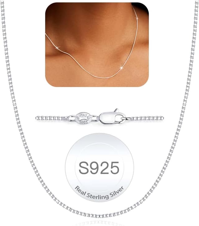 Detalle de ZHESHY Silberkette 925 Damen ohne Anhänger – feine Halskette in 3 Breiten, 40–55 cm