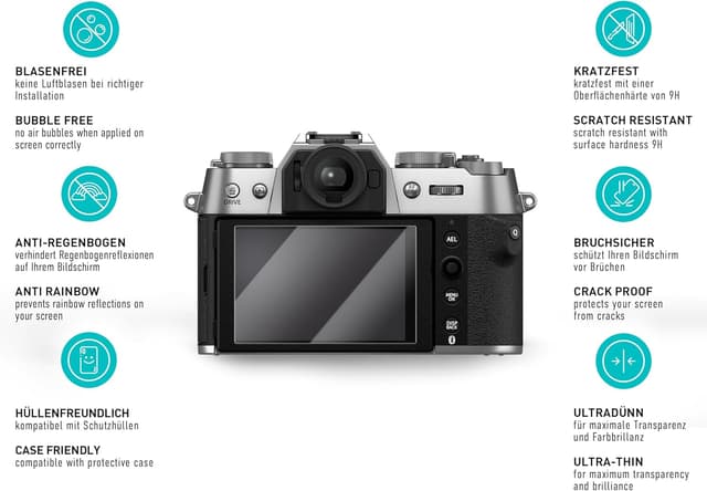Detalle de smartect Schutzglas 3er-Set für Fujifilm X-T50 – HD Displayschutz, 0,3 mm, 9H, stoßfest & blasenfrei