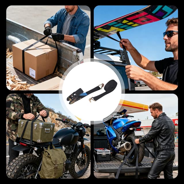 Thumbnail 6 de Spanngurte mit Ratsche-Set (4 Stück) – 6 m x 25 mm, schwarz, zum Sichern von Ladungen auf Auto, Anhänger und Fahrradträgern