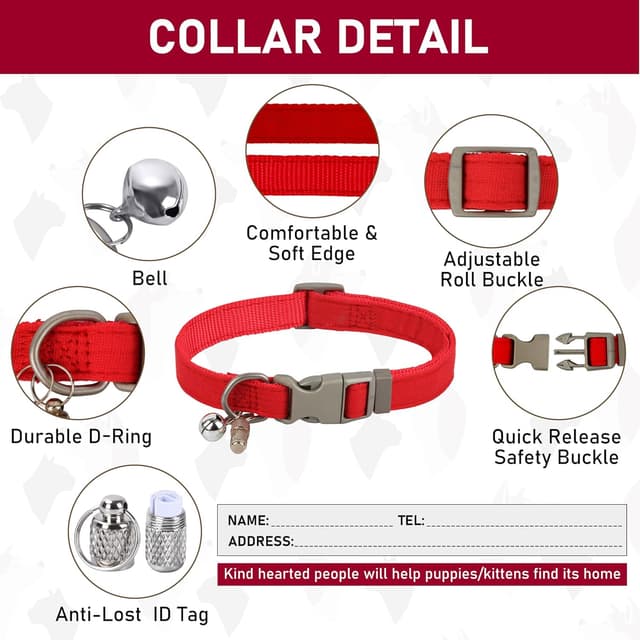 Detalle de GAMUDA Small Dog Harness Collar and Leash Set (Red, S) – step-in no-choke mesh vest with reflective trim