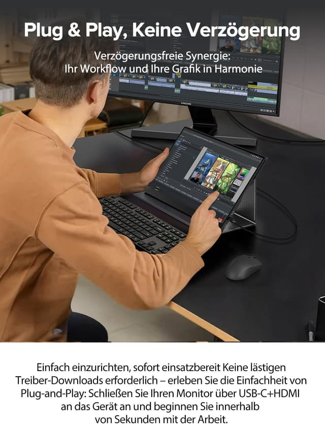 Detalle de UPERFECT Portable Monitor Touchscreen 15,6" (IPS, Full HD, matt, HDR) mit Dual USB‑C und VESA