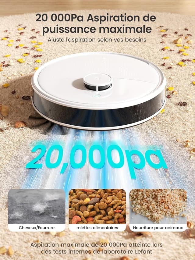 Detalle de Lefant M3 Max Robot Aspirateur Laveur avec station multifonctionnelle, navigation LiDAR et levage de serpillière 9 mm