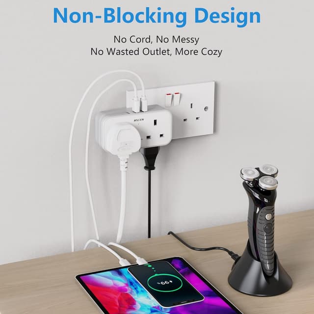 Detalle 2 de Mscien Double Plug Adapter 13A with 3 USB š