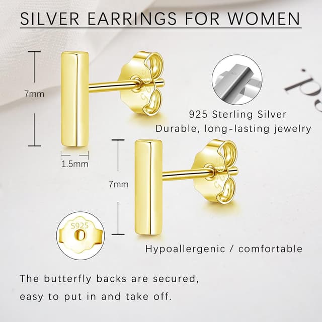 Detalle de Hasnsofie Ohrstecker aus 925 Sterling Silber für Damen & Mädchen (Stern/Rund/Stab) – kleine Stecker mit Geschenkbox