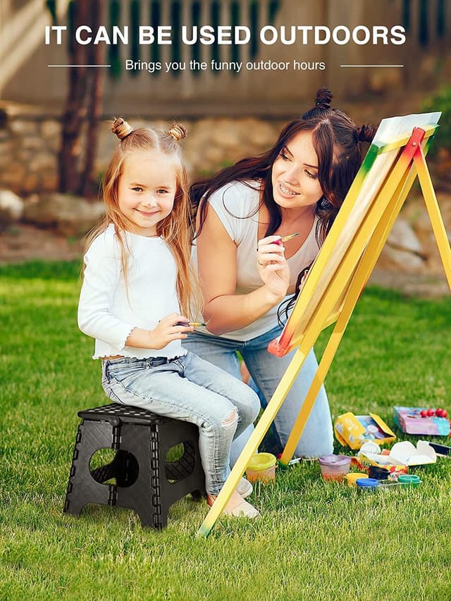 Thumbnail 6 de HOUSE DAY Klapphocker faltbar 27 cm Schwarz – stabiler Tritthocker mit Anti-Rutsch-Füßen