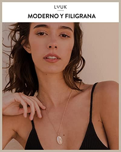 Detalle de LUUK LIFESTYLE Collar de acero inoxidable con colgante de la Virgen María y tarjeta HAPPINESS (rosa)