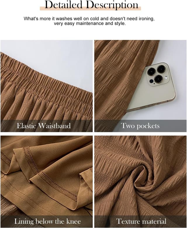 Detalle 2 de HUSKARY Women’s Tiered Smocked Maxi Skirt with Pockets (High-Waisted, A-Line, Flowing Layered Look)