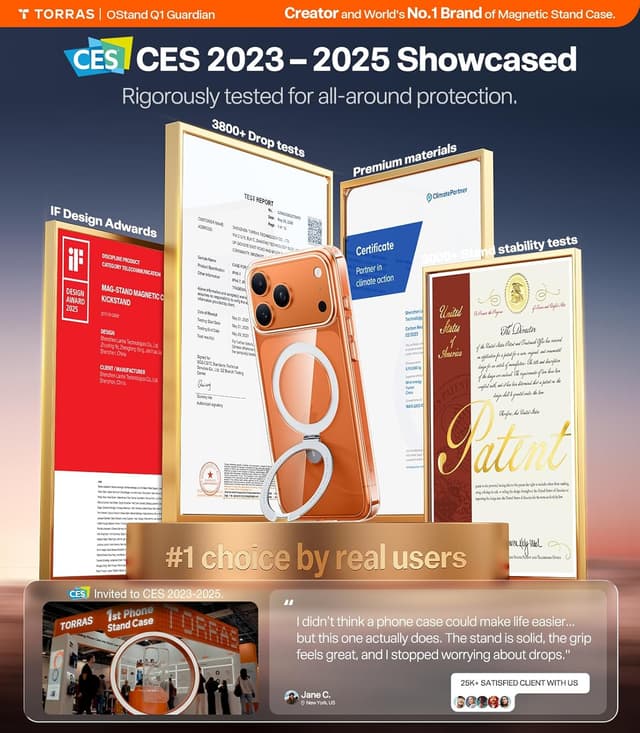 Thumbnail 6 de TORRAS Ostand Magnetic Case for iPhone 17 Pro Max (MagSafe) with Built-In Stand & Camera Control Button, Clear Slim Soft Edge