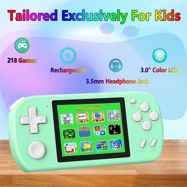 Detalle de TEBIYOU Handheld Games for Kids (Built-in 218 Games) 3.0" HD Screen Portable Mini Gaming Player for Ages 4–13