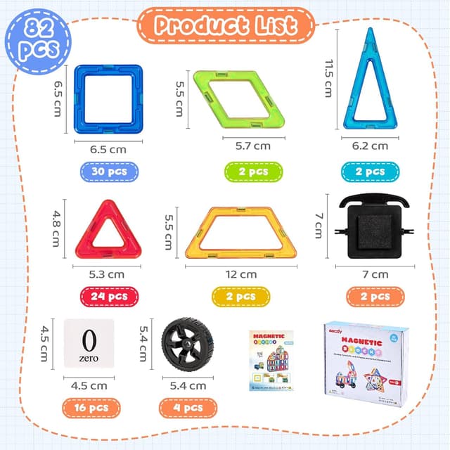 Thumbnail 2 de aaczly Magnetic Tiles 82PCS set