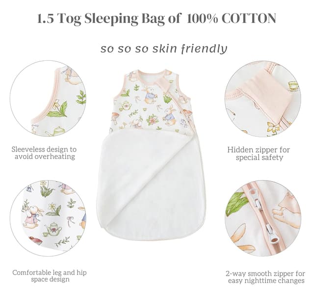 Detalle 2 de Chilsuessy Baby Schlafsack 1,5 Tog im 2er-Set aus 100% Baumwolle (Ganzjahresschlafsack) – Winterdesign, 84 cm, 12–18 Monate