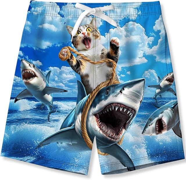 Detalle de Kids4ever boys quick-dry printed swimming shorts (6–14 years) with mesh lining