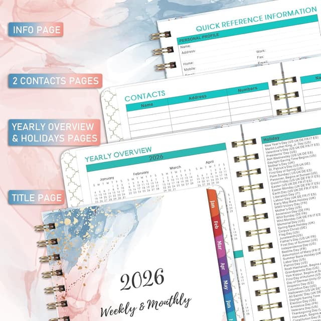Thumbnail 4 de 2026 Planner Weekly Monthly 8.5x6.4 in