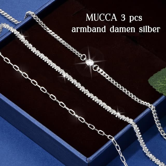 Detalle de MUCCA Lot de 3 bracelets empilables en argent 925 pour femme, réglables et hypoallergéniques