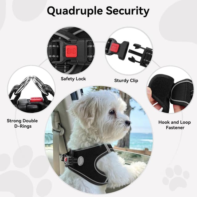 Detalle 1 de Joytale Hundegeschirr reflektierend, weich gepolstert mit Air-Mesh – Brustgeschirr für kleine bis mittelgroße Hunde (L), Schwarz