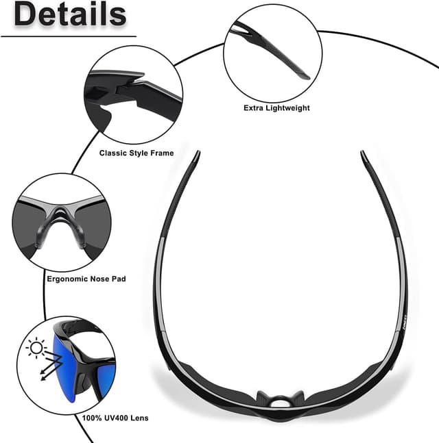 Detalle de BONDDI Occhiali da sole sportivi polarizzati UV400 TR90 per ciclismo, guida, golf, sci, pesca e corsa