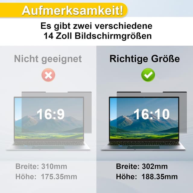 Detalle de STARY magnetische Blickschutzfolie für 14 Zoll (16:10) – abnehmbar, Anti-Spy und Blaulicht-/Blendschutz