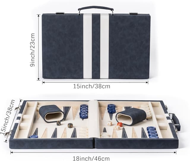 Detalle de Lingle 15-inch Backgammon Set for Adults with Folding Faux Leather Case (Blue)