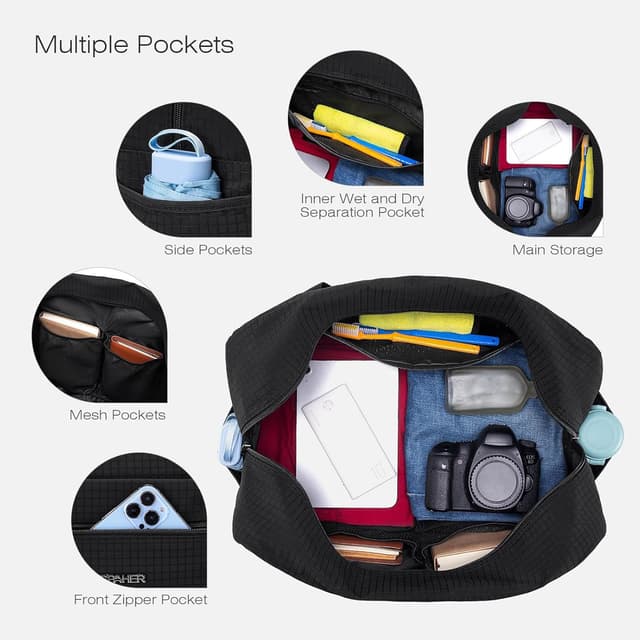 Detalle de SPAHER Easyjet 45x36x20 Borsone da viaggio 30L impermeabile pieghevole con tasche e scomparto separa asciutto/bagnato