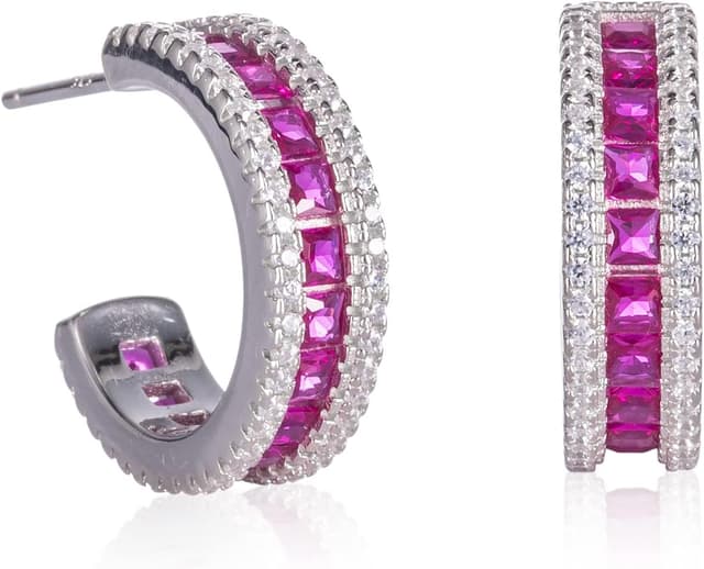 Detalle de Namana Boucles d’oreilles créoles en argent sterling 925 avec zircons de couleur