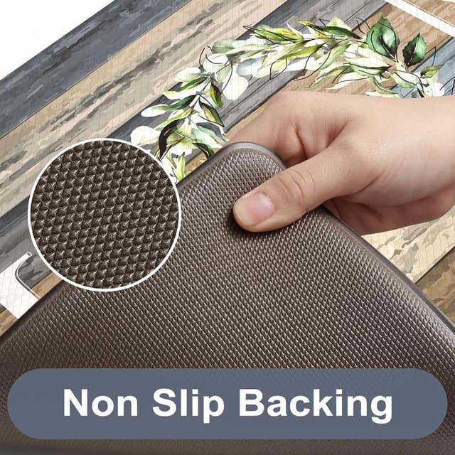 Detalle de KIMODE Cushioned Anti-Fatigue Farmhouse Kitchen Floor Mats (Set of 2) — Blue Memory Foam-Style Non-Slip, Waterproof Runners