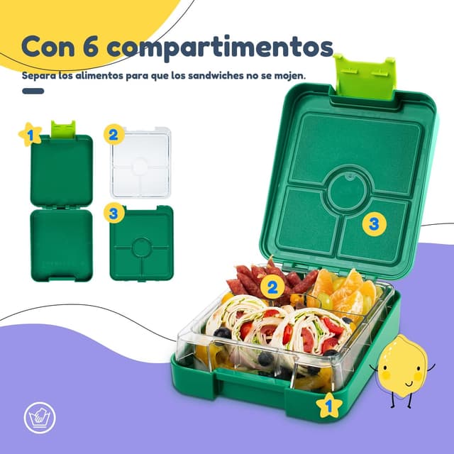 Detalle 2 de Schmatzfatz Easy - Fiambrera Infantil Bento Verde 🥪
