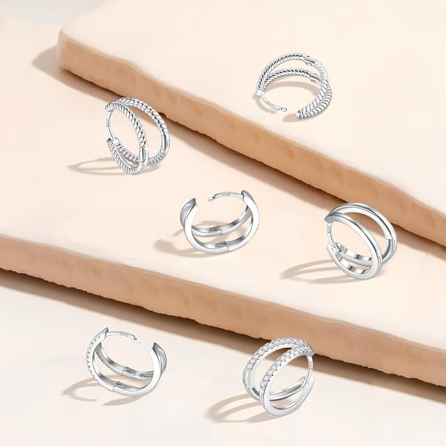 Detalle 2 de 925 Silber Double Hoop Creolen 12 mm