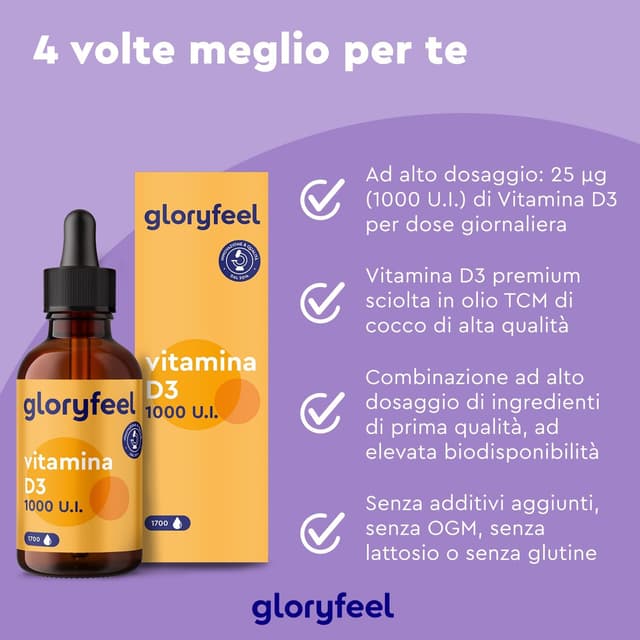 Detalle de Vitamina D3 1000 UI per goccia 50 ml (circa 1.700 gocce) Eletto Prodotto dell’Anno 2025