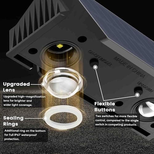 Detalle de Aplique solar exterior IIRARA arriba y abajo con 4 LED, IP67 y 3 modos (lámpara inalámbrica para jardín/patio)