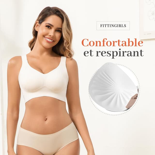 Detalle de Fittingirls Grande taille : soutien-gorge sans couture, sans armatures, à bretelles réglables