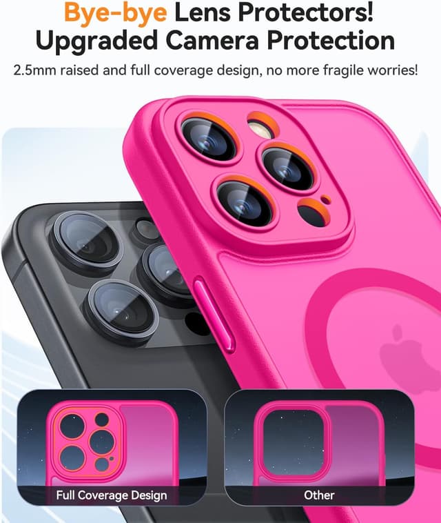 Detalle de CANSHN MagSafe compatible iPhone 15 Pro Max case with full camera protection – Hot Pink