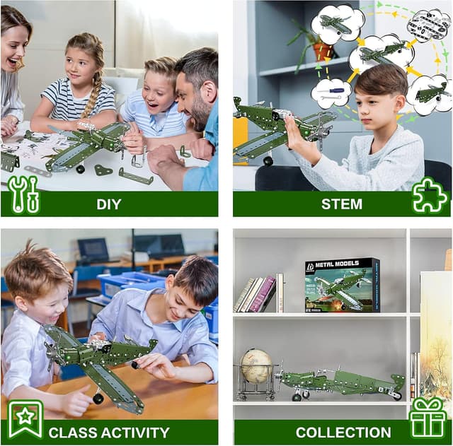 Detalle de Lucky Doug Metal DIY Model Airplane Building Toy Set (258-Piece STEM Project)