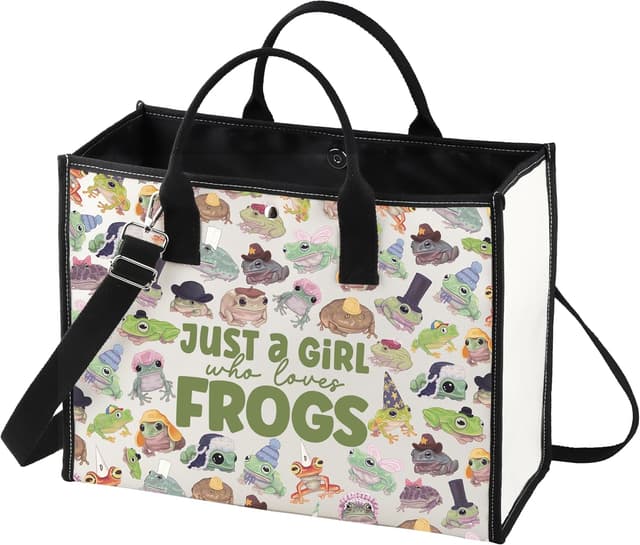 Detalle de LEVLO Funny Frog cotton canvas make-up bag – Just A Girl Who Loves Frogs zipper pouch