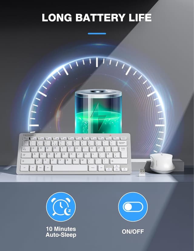 Detalle de TECKNET Mini Wireless Keyboard and Mouse Set (2.4G) with Nano USB Receiver and Silent Mouse, Silver