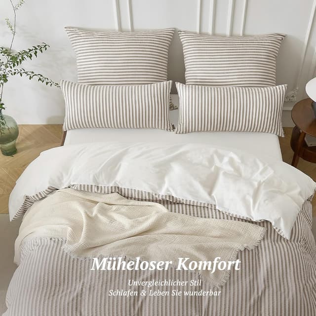 Thumbnail 6 de SOULFUL Bettwäsche-Set 155x220 aus Baumwolle, gestreift & Jacquard, braun (mit Reißverschluss, OEKO-TEX 100)