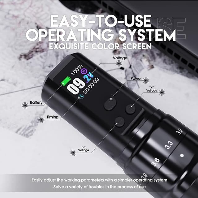 Detalle de Mast Fold2 Pro Tattoo Maschine Set – kabelloser Tätowierstift mit Rotations, 7 Hublängen und 2000mAh-Akku