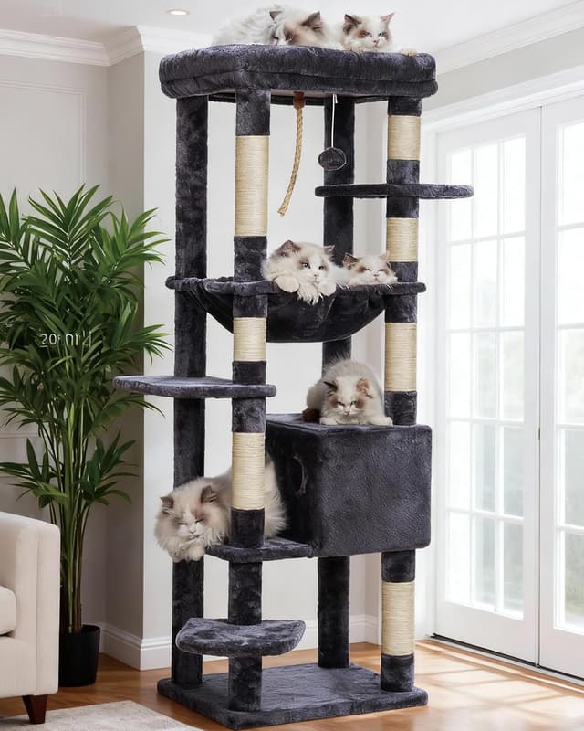 Detalle de Heybly Arbre à chat XXL 152 cm pour gros chats jusqu’à 9 kg (HCT050G)