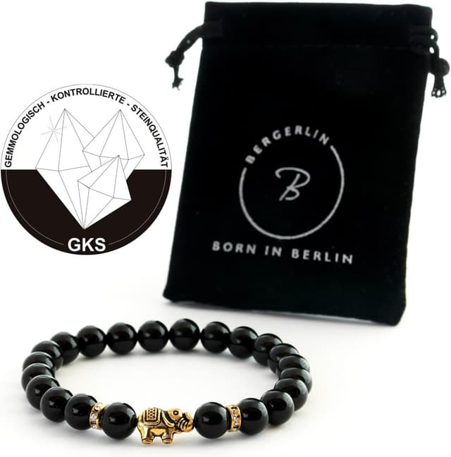 Detalle 2 de BERGERLIN Elefant Armband mit echtem Turmalin – Naturstein geprüfte Qualität mit Echtheitszertifikat