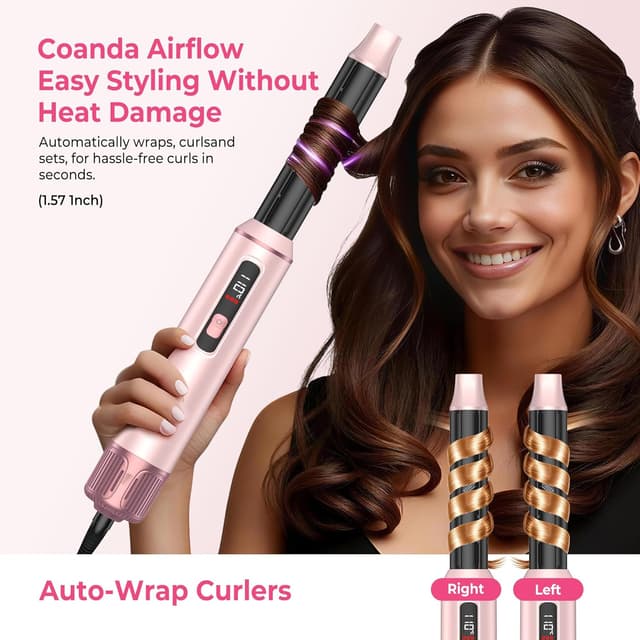 Detalle de 5 in 1 Hot Air Styler Brush (1000W) with LCD Display, Auto Rotating Curler & Snap-On Attachments