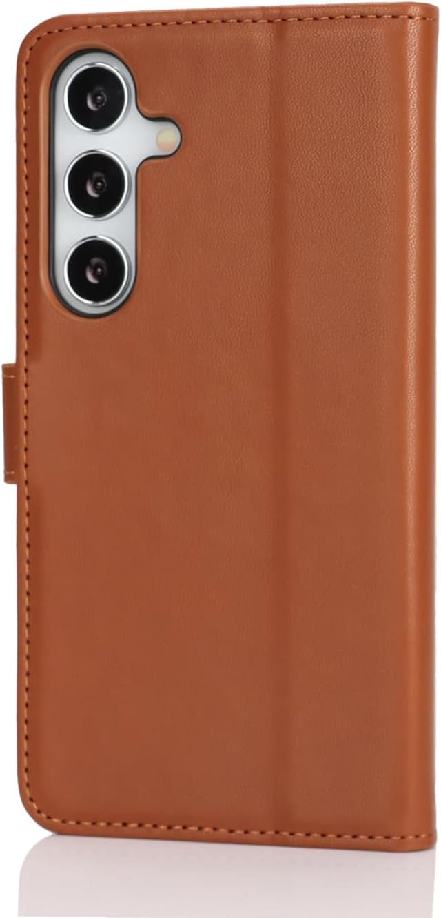 Detalle 2 de Zouzt Hülle für Samsung Galaxy S25 – stoßfeste PU Leder Fliphülle mit Kartenhalter und Standfunktion (Hellbraun)