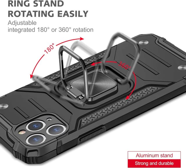 Detalle 2 de SORAKA Hülle für iPhone 11 Pro mit Ringhalterung und Metallplatte für magnetische Autohalterung