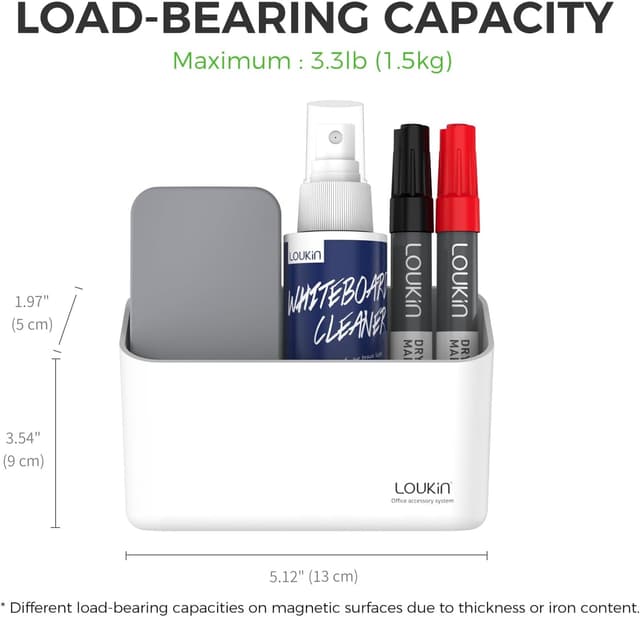 Detalle de Loukin Magnetic Marker Holder for Whiteboards, Fridges & Remote Controls (White)
