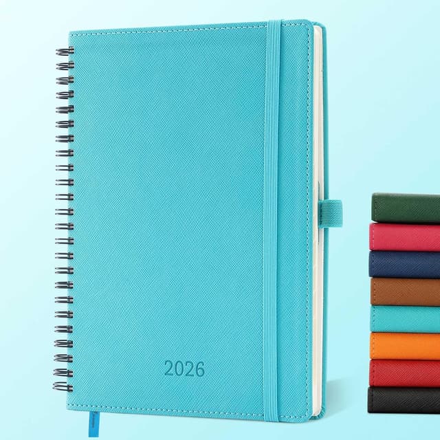 Detalle de IN-LUXPRO Agenda 2026 semainier A5 moyen (21,9 x 16,4 cm) à spirale, cuir PU bleu clair