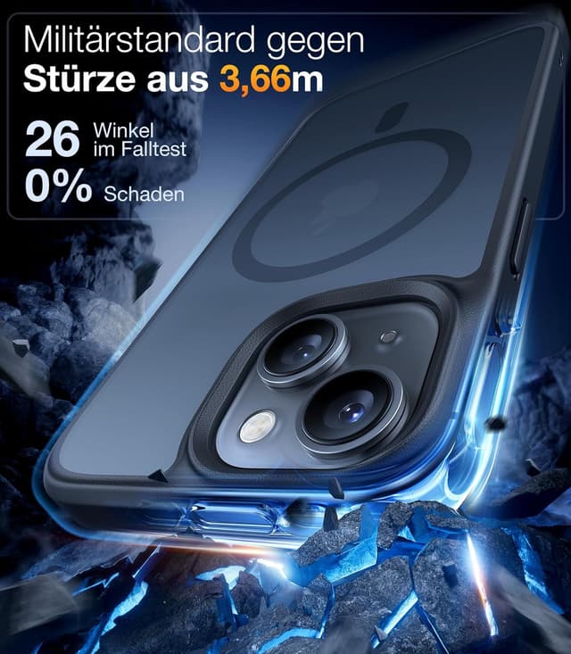 Detalle de TORRAS Guardian-Mag Hülle für iPhone 14 mit MagSafe – stoß- und kratzfest, matt schwarz