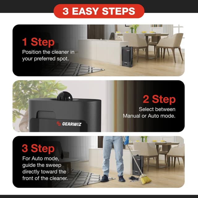 Detalle 2 de Gearwiz 1400W Touchless Automatic Vacuum Dustpan (Motion Sensor, Hands-Free) for Pet Hair & Debris