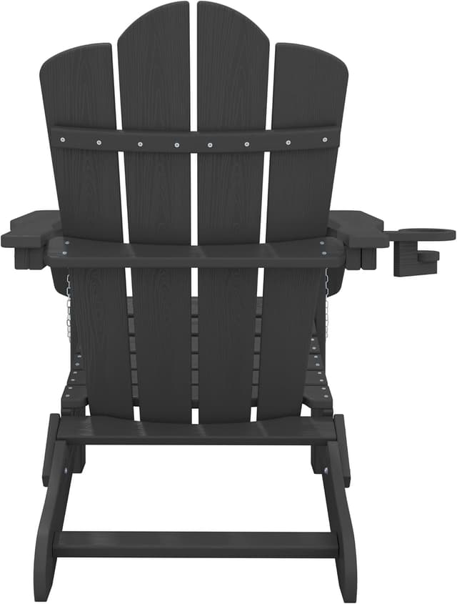 Detalle 2 de KINGYES Folding Adirondack Chair (HDPE) with Hidden Cup Holder, Black
