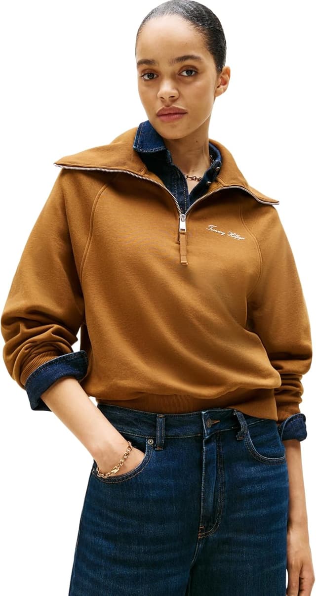 Thumbnail 6 de Tommy Hilfiger Damen Sweatshirt mit Reißverschluss „Classic Script“ Half-Zip
