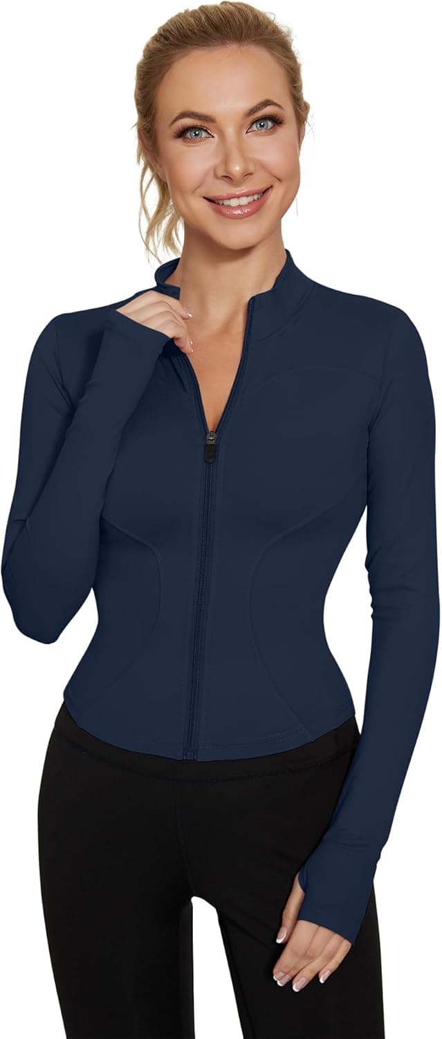 Detalle 2 de IECCP Damen Gym-Top Langarm Crop mit Halbem Reißverschluss und Daumenloch